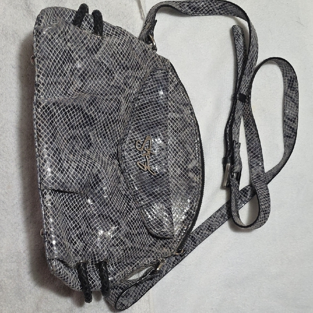 SHARIF Gray Snake Print Shoulder Bag